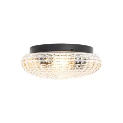 Auslauf 🛒 QAZQA Klassische Deckenleuchte schwarz mit braunem Glas 30 cm IP44 - Damian 🌟 -Deckenleuchten Verkaufs-Shop 5019 104980 7