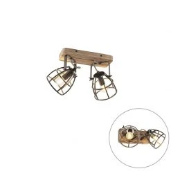 Auslauf 👍 QAZQA Industriestrahler schwarz mit Holz verstellbar 2-Licht - Arthur ❤️