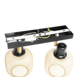 Großhandel 😍 QAZQA Industriespot schwarz mit goldenen 2-flammig - Bliss Mesh 🎁 -Deckenleuchten Verkaufs-Shop 5053 104479 12