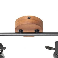 Rabatt ✨ QAZQA Industrie-Spot schwarz mit Holz neigbar 2-flammig - Tommy ✔️ -Deckenleuchten Verkaufs-Shop 5153 105644 5