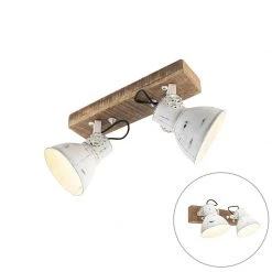 Bester Verkauf 🎉 QAZQA Industriestrahler weiß mit Mangoholz 2-hell - Mangos 🔥