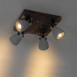 Budget 👏 QAZQA Industrielle Deckenlampe Holz mit Beton 4-flammig - Creto 🌟 -Deckenleuchten Verkaufs-Shop 5167 104422 14
