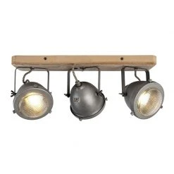 Brandneu 🧨 QAZQA Industriespot Stahl mit Holz kippbar 3-Licht - Emado 😉 -Deckenleuchten Verkaufs-Shop 5208 96670 9