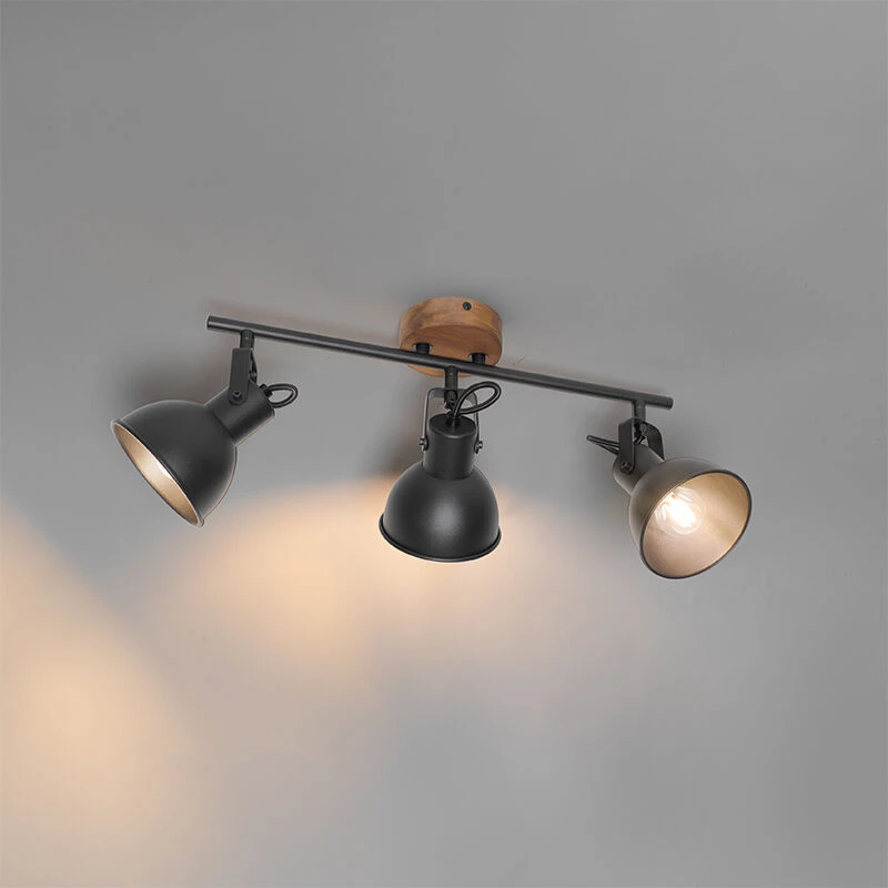 Bester Verkauf 👏 QAZQA Industrie-Spot schwarz mit Holz neigbar 3-Licht - Tommy 🥰 12 Bester Verkauf 👏 QAZQA Industrie-Spot schwarz mit Holz neigbar 3-Licht - Tommy 🥰 – Bild 12