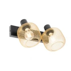 Großhandel 😍 QAZQA Industriespot schwarz mit goldenen 2-flammig - Bliss Mesh 🎁 -Deckenleuchten Verkaufs-Shop 5228 104479 2