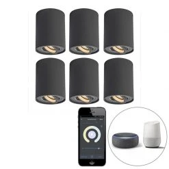 Budget 🧨 QAZQA Set van 6 spots smart antraciet incl. Wifi GU10 - Rondoo up ✔️