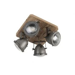 Bester Verkauf 🧨 QAZQA Industriespot Stahl mit Holz kippbar 4-Licht - Emado 🥰 -Deckenleuchten Verkaufs-Shop 5295 96671 13