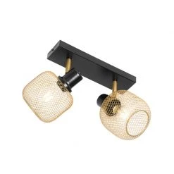 Großhandel 😍 QAZQA Industriespot schwarz mit goldenen 2-flammig - Bliss Mesh 🎁 -Deckenleuchten Verkaufs-Shop 5341 104479 10