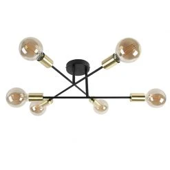 Billig 😀 QAZQA Industrielle Deckenleuchte schwarz mit goldenen 6-flammig Sydney Bondi ⌛ -Deckenleuchten Verkaufs-Shop 5354 99134 12