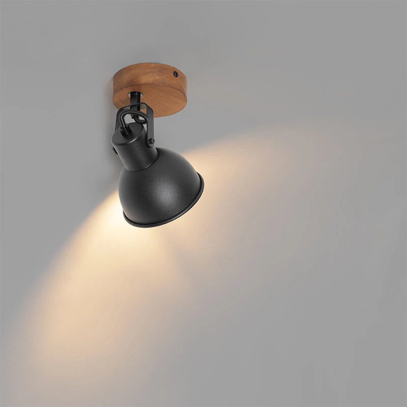 Brandneu 🎁 QAZQA Industrie-Spot schwarz mit Holz neigbar - Tommy 🎉 12 Brandneu 🎁 QAZQA Industrie-Spot schwarz mit Holz neigbar - Tommy 🎉 – Bild 12