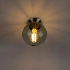 Budget 🥰 QAZQA Art Deco Deckenleuchte messing mit grünem Glaslampenschirm - Pallon ⌛ -Deckenleuchten Verkaufs-Shop 5387 97253 9