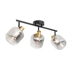 Großhandel 😀 QAZQA Plafondspot zwart met smoke glas langwerpig 3-lichts - Zuzanna 🥰