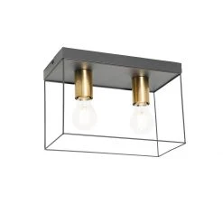 Bestpreis 😉 QAZQA Minimalistische plafondlamp zwart met goud 2-lichts - Kodi 🧨