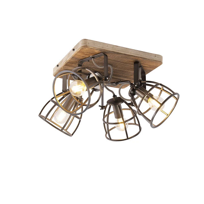 Top 10 👏 QAZQA Industriestrahler schwarz mit Holz verstellbar 4-Licht - Arthur ✔️ 3 Top 10 👏 QAZQA Industriestrahler schwarz mit Holz verstellbar 4-Licht - Arthur ✔️ – Bild 3