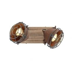 Budget 🤩 QAZQA Industriestrahler rostbraun mit Holz kippbar 2-Licht - Gina 🔥 -Deckenleuchten Verkaufs-Shop 5435 96673 10