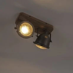 Beste Bewertungen von 😍 QAZQA Industriespot Stahl mit Holz kippbar 2-Licht - Emado 🛒 -Deckenleuchten Verkaufs-Shop 5452 96669 11