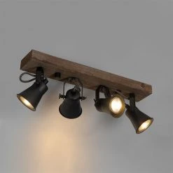 Rabatt 🔥 QAZQA Ländliche Deckenlampe schwarz mit Holz 4-flammig - Jelle ✔️ -Deckenleuchten Verkaufs-Shop 5459 103995 12