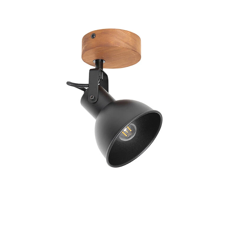 Brandneu 🎁 QAZQA Industrie-Spot schwarz mit Holz neigbar - Tommy 🎉 13 Brandneu 🎁 QAZQA Industrie-Spot schwarz mit Holz neigbar - Tommy 🎉 – Bild 13