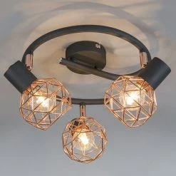 Schlussverkauf ⭐ QAZQA Moderner schwarzer Deckenstraher mit kupfer 3 flammig - Mesh 🔔 -Deckenleuchten Verkaufs-Shop 5495 92290 2