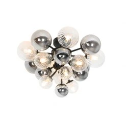 Neu 👏 QAZQA Deckenleuchte schwarz mit Rauchglas und klarem Glas 10-flammig - Bonnie ⌛ -Deckenleuchten Verkaufs-Shop 5498 104763 7