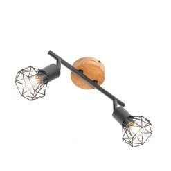 Coupon ⌛ QAZQA Spot zwart met hout draai- en kantelbaar 2-lichts - Mosh 💯 -Deckenleuchten Verkaufs-Shop 5527 105638 9