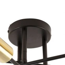 Billig 😀 QAZQA Industrielle Deckenleuchte schwarz mit goldenen 6-flammig Sydney Bondi ⌛ -Deckenleuchten Verkaufs-Shop 5615 99134 9