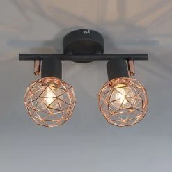 Schlussverkauf 😍 QAZQA Moderner Deckenstrahler schwarz mit zwei kupfernen Lampenschirmen - Mesh 2 🔥 -Deckenleuchten Verkaufs-Shop 5635 92289 6