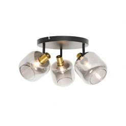 Angebote 👍 QAZQA Plafondspot zwart met goud met smoke glas 3-lichts - Zuzanna 👏 -Deckenleuchten Verkaufs-Shop 5675 105503 8