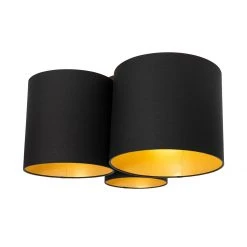 Bester Verkauf 💯 QAZQA Plafondlamp zwart met gouden binnenkant 3-lichts - Multidrum ✔️ -Deckenleuchten Verkaufs-Shop 5734 105735 6