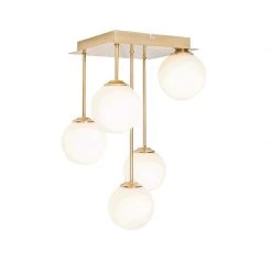 Bestes Angebot 👏 QAZQA Moderne Deckenleuchte gold mit Opalglas 5-flammig - Athens 👍 -Deckenleuchten Verkaufs-Shop 5827 105251 5