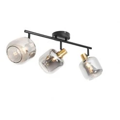 Großhandel 😀 QAZQA Plafondspot zwart met smoke glas langwerpig 3-lichts - Zuzanna 🥰 -Deckenleuchten Verkaufs-Shop 5845 105504 6