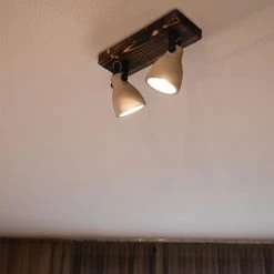 Billig 💯 QAZQA Industrielle Deckenlampe Holz mit Beton 2-flammig - Creto 🎁