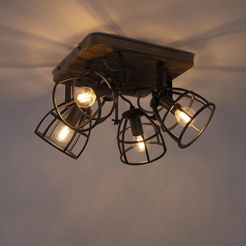 Top 10 👏 QAZQA Industriestrahler schwarz mit Holz verstellbar 4-Licht - Arthur ✔️ 13 Top 10 👏 QAZQA Industriestrahler schwarz mit Holz verstellbar 4-Licht - Arthur ✔️ – Bild 13