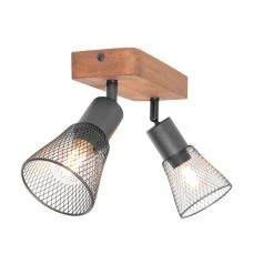 Coupon ⌛ QAZQA Industriële spot zwart met hout 2-lichts - Kristina 🌟 -Deckenleuchten Verkaufs-Shop 5958 105634 10