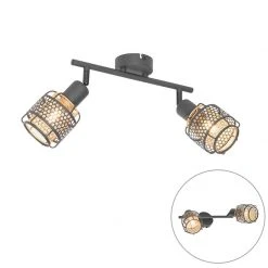 Neu 🌟 QAZQA Design-Deckenleuchte Schwarz mit Gold 2-flammig - Noud 😉