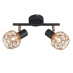 Schlussverkauf 😍 QAZQA Moderner Deckenstrahler schwarz mit zwei kupfernen Lampenschirmen - Mesh 2 🔥 -Deckenleuchten Verkaufs-Shop 5990 92289 2