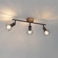 Bestpreis ❤️ QAZQA Spot zwart met hout draai- en kantelbaar 3-lichts - Mosh ✨ -Deckenleuchten Verkaufs-Shop 5999 105639 10