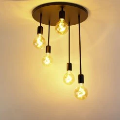 Bester Verkauf 😍 QAZQA Moderne plafondlamp zwart 5-lichts - Facil 👍 -Deckenleuchten Verkaufs-Shop 6037 105572 9