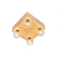 Coupon 💯 QAZQA Land Deckenleuchte Holz 4-Licht - Block ✔️ -Deckenleuchten Verkaufs-Shop 6078 103024 8