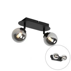 Aktion 👍 QAZQA Spot schwarz mit Rauchglas 2-Licht verstellbar - Athen 🧨