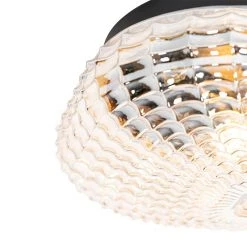 Auslauf 🛒 QAZQA Klassische Deckenleuchte schwarz mit braunem Glas 30 cm IP44 - Damian 🌟 -Deckenleuchten Verkaufs-Shop 6098 104980 2