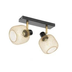 Großhandel 😍 QAZQA Industriespot schwarz mit goldenen 2-flammig - Bliss Mesh 🎁 -Deckenleuchten Verkaufs-Shop 6191 104479 14