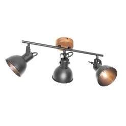 Bester Verkauf 👏 QAZQA Industrie-Spot schwarz mit Holz neigbar 3-Licht - Tommy 🥰