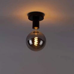 Schlussverkauf 👏 QAZQA Design Deckenleuchte schwarz mit G125 Rauchglas - Facile 🔥 -Deckenleuchten Verkaufs-Shop 6281 103600 8