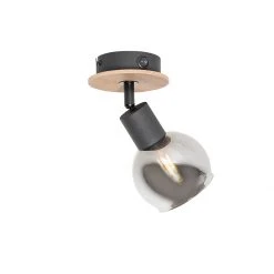 Aktion 🛒 QAZQA Art Deco spot zwart met smoke glas en hout - Vidro ✔️ -Deckenleuchten Verkaufs-Shop 6361 105595 7