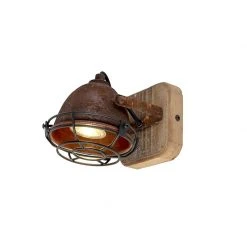 Bestpreis 🧨 QAZQA Industriespot rostbraun mit Holz kippbar - Gina ✔️ -Deckenleuchten Verkaufs-Shop 6418 96672 3