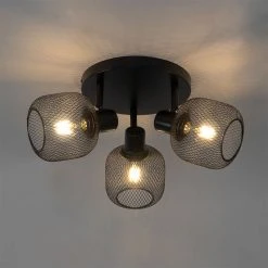 Billig 👍 QAZQA Industriespot schwarz 3-flammig - Bliss Mesh 🧨 -Deckenleuchten Verkaufs-Shop 6455 104480 12
