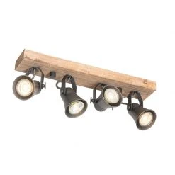 Rabatt 🔥 QAZQA Ländliche Deckenlampe schwarz mit Holz 4-flammig - Jelle ✔️