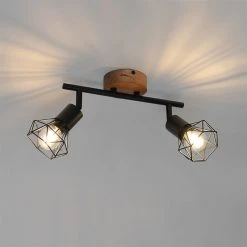 Coupon ⌛ QAZQA Spot zwart met hout draai- en kantelbaar 2-lichts - Mosh 💯 -Deckenleuchten Verkaufs-Shop 6508 105638 11
