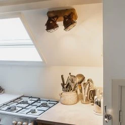 Budget 🤩 QAZQA Industriestrahler rostbraun mit Holz kippbar 2-Licht - Gina 🔥